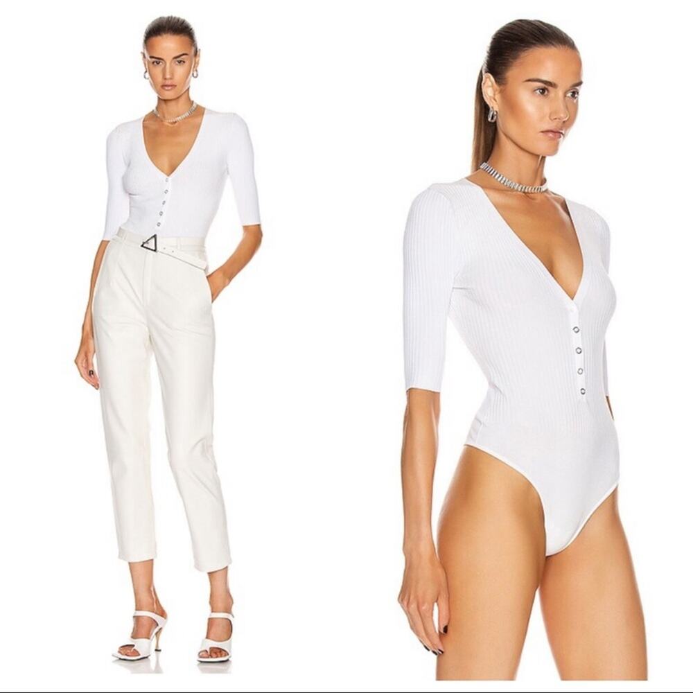 A.L.C. White Toni Ribbed-Knit Bodysuit Size XS Snap Button - Picture 2 of 15